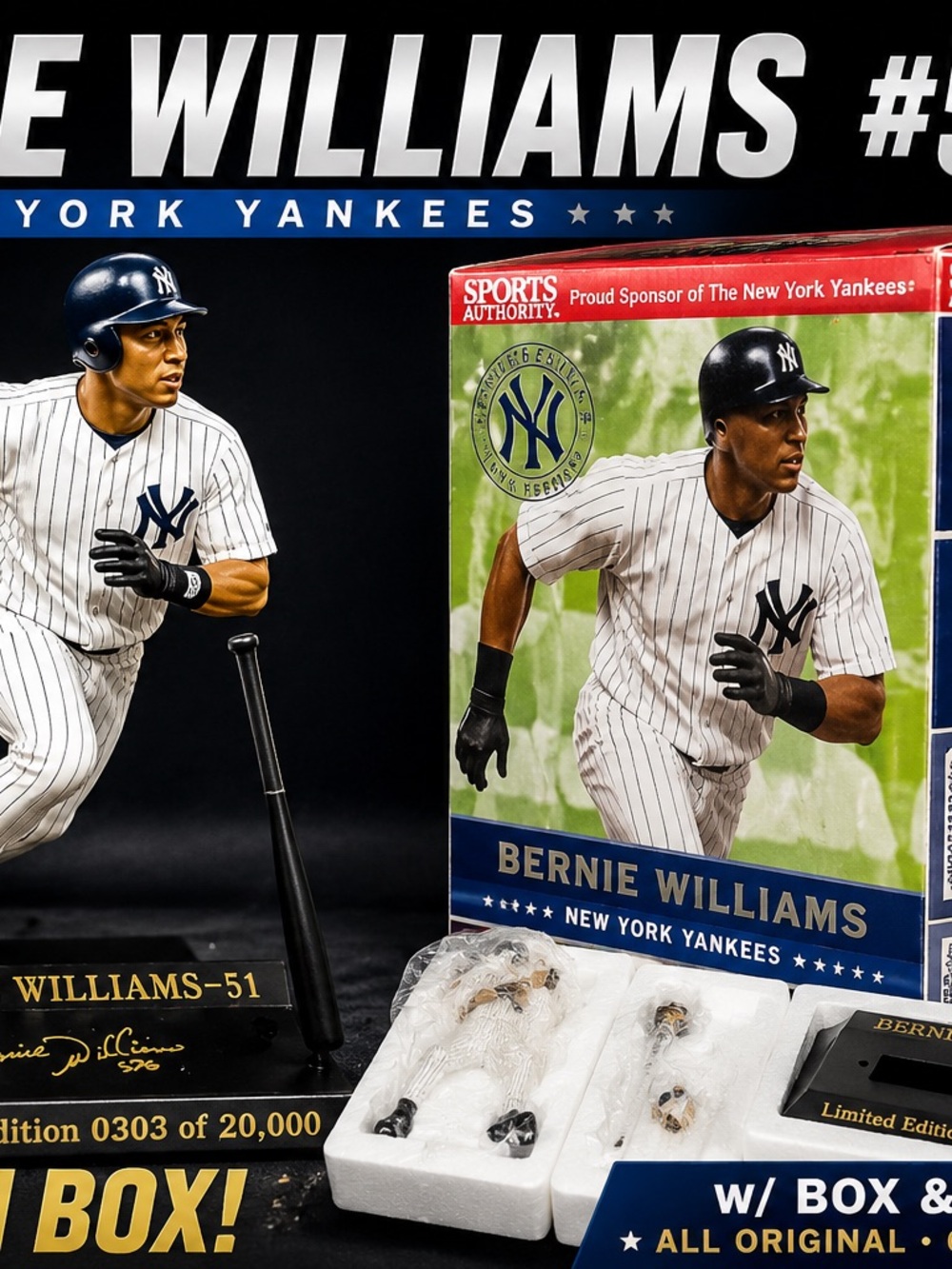 Bernie Williams New York Yankees Baseball Figurine - White/Navy Pinstripe